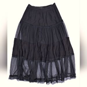 AllSaints Renia Midi Skirt, Black Lace Tulle Ruffles, Size 4, Goth Alternative